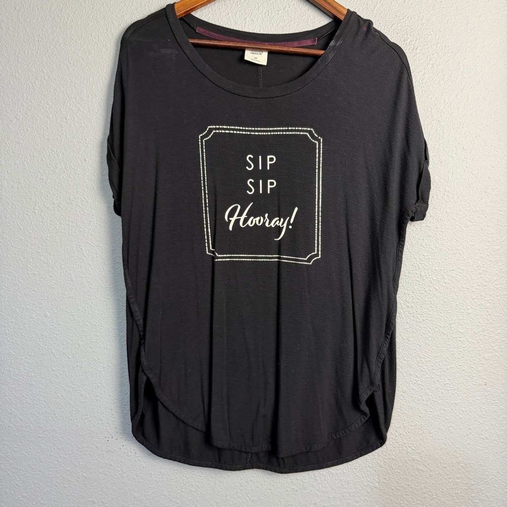 Soma Essential‎ Tee Black Sip Sip Hooray Novelty Wine Graphic T Shirt Women's XS